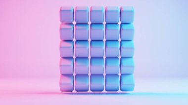 Yumuşak küplerden oluşan 3 boyutlu arkaplan, görsel olarak çekici ve dokunsal bir ortam yaratıyor.