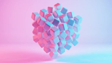 Yumuşak küplerden oluşan 3 boyutlu arkaplan, görsel olarak çekici ve dokunsal bir ortam yaratıyor.