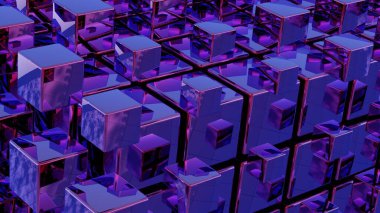 Canlı prizmatik şekiller 3 boyutlu uzayda şekil değiştiriyor, görsel ve dinamik bir etki yaratıyor..