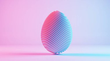 3 boyutlu minimalist Paskalya yumurtası tasarımı retro dalga estetiği ile klasik tatil unsurlarını modern bir bükülme ile harmanlıyor.