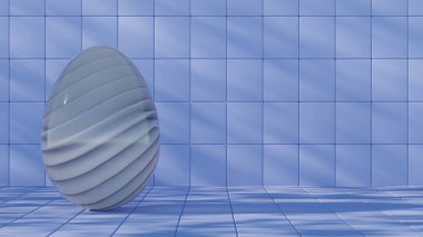 3 boyutlu minimalist Paskalya yumurtası tasarımı cam desenli ve retro dalga elementleriyle klasik bayram sembolünü modern estetik ile birleştirerek