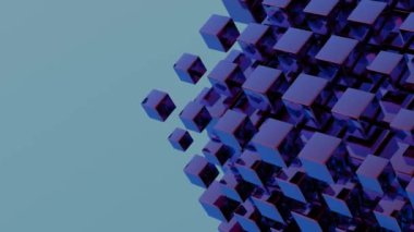 Basitleştirilmiş blockchain stilize geometrik şekillerle tasvir edilir, merkezi olmayan teknolojinin modern ve soyut bir temsilini sunar.