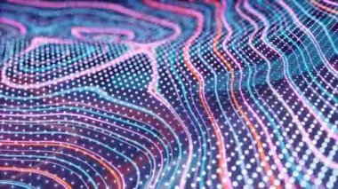 Üç boyutlu bir neon dalgası bilim kurgu soyut bir arka plan, fütüristik ve canlı bir atmosferi çağrıştırıyor..