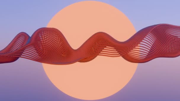 Spectral Serenity Wavy Forms Sunset Orb Pastel Dreamscape — Stock Video