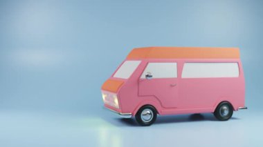 Pastel Pembe ve Turuncu renkte klasik minibüs: Retro Road Trip Hazır