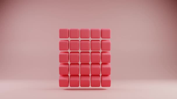 Coral Cube Array Precisão Geométrica Rosa Macio — Vídeo de Stock