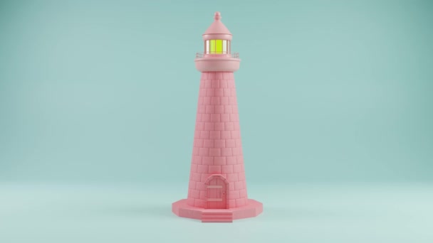 Charming Pastel Pink Lighthouse Ένας Φάρος Γαλήνης Και Ακτοπλοΐας — Αρχείο Βίντεο