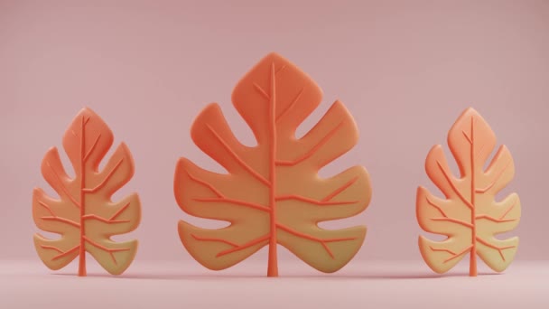 Elegant Monstera Leaf Gradient Orange Chic Botanical Sculpture — Stock Video