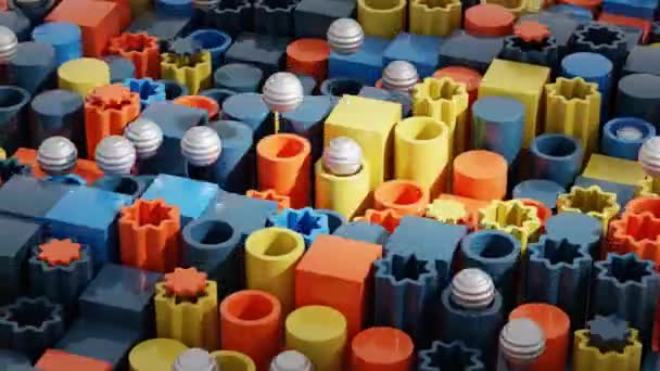 Industrial Play Mechanikus Formák Élénk Árnyalatok Keveréke — Stock videók