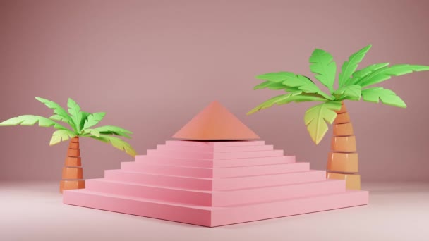 Tropische Geometrie Ein Pastellfarbenes Paradies Aus Pyramiden Und Palmen — Stockvideo