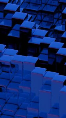 Basitleştirilmiş blockchain stilize geometrik şekillerle tasvir edilir, merkezi olmayan teknolojinin modern ve soyut bir temsilini sunar.