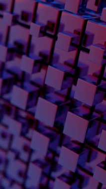 Basitleştirilmiş blockchain stilize geometrik şekillerle tasvir edilir, merkezi olmayan teknolojinin modern ve soyut bir temsilini sunar.