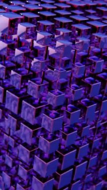 Basitleştirilmiş blockchain stilize geometrik şekillerle tasvir edilir, merkezi olmayan teknolojinin modern ve soyut bir temsilini sunar.
