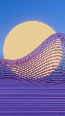 Bu 3 boyutlu animasyon, modern estetik ve nostaljik elementlerin bir karışımını sunan güneşli retro dalgaların minimalist bir tasarımını içeriyor..
