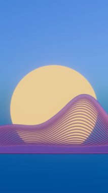 Bu 3 boyutlu animasyon, modern estetik ve nostaljik elementlerin bir karışımını sunan güneşli retro dalgaların minimalist bir tasarımını içeriyor..