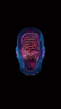 Bu soyut, renkli yüz tarayıcı, teknolojik yeniliğin fütüristik ve canlı bir görüntüsünü resmeden, çeşitli parlak renklerde döngü yapan bir ekran sunuyor..