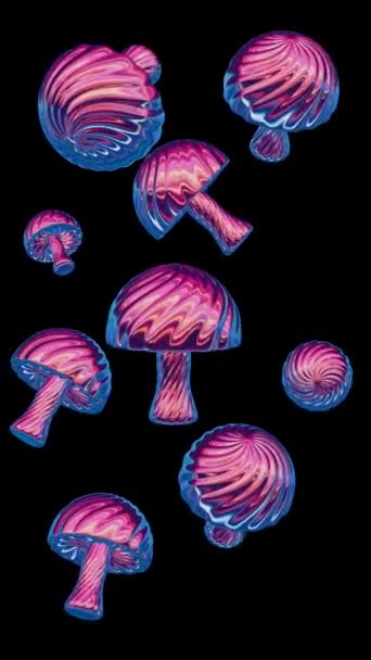 Holographic Mushrooms Design Embodies Minimalist Retro Style Featuring Sleek Lines — Stock Video