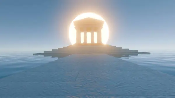 stock image Temple of Dawn: A 3D Digital Masterpiece of a Majestic Temple Illuminated by the Rising Sun