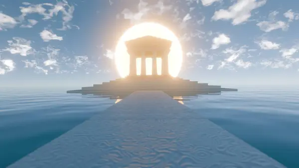 stock image Temple of Dawn: A 3D Digital Masterpiece of a Majestic Temple Illuminated by the Rising Sun