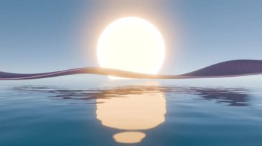 Serene Waters Üzerindeki Soyut Gün Doğumu: Akışkan Hareket ve Canlı Işık Özelliklerine sahip 3B Dijital Sanat