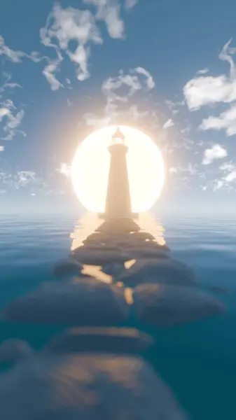 stock image A Stunning 3D Digital Art Depiction of a Lighthouse at Sunrise