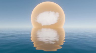 Ethereal Horizon: Şafakta Sükunet Suları Üzerinde Bir Güneş İçinde Bulutun 3 boyutlu Dijital Sanatı