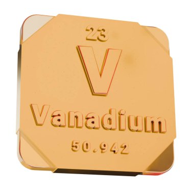 3D Altın Simge - Periyodik Tablo 'dan Vanadyum (V) Elementi