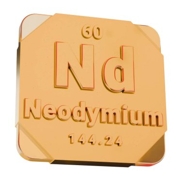 Periyodik Tablo 'dan 3B Altın Simge - Neodymium (Nd) Elementi