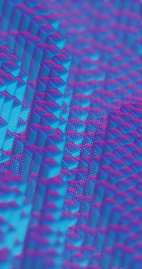 Parlak Aksanlı Neon Mavisi ve Pembe Küplerin Soyut 3D Rengi - Fütürist Geometrik Desen