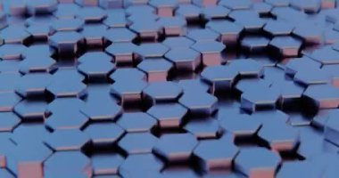 Neon Mor ve Mavi Altıgen Deseninin 3B Soyut Çizimi - Geleceğin Geometrik Tasarımı