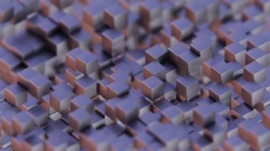 Mavi Küpler ve Kırmızı Işıklandırma ile Soyut Geometrik 3D Render