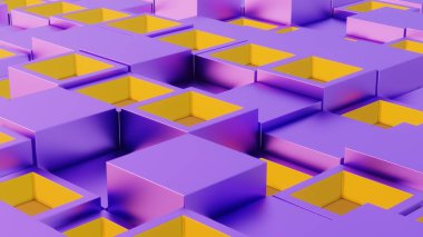 Mor ve Sarı 3D Küplü Soyut Geometrik Desen