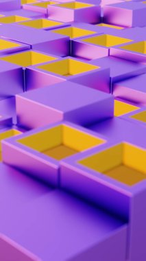 Mor ve Sarı 3D Küplü Soyut Geometrik Desen