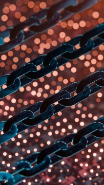 Parlayan Mavi Bokeh ve Zincir Bağlantıları ile Geleceğin Blokzinciri Konsepti