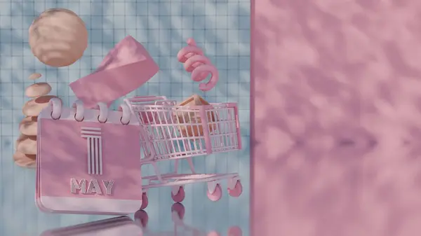 stock image 3D Abstract Pink Calendar for May 1 with Shopping Cart