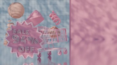 Abstract 3D Render of Sale - 94 Percent Off with Shopping Cart clipart