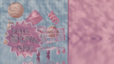 Abstract 3D Render of Sale - 80 Percent Off with Shopping Cart clipart