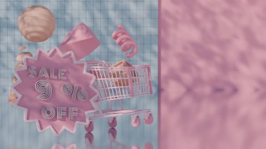 Abstract 3D Render of Sale - 9 Percent Off with Shopping Cart clipart