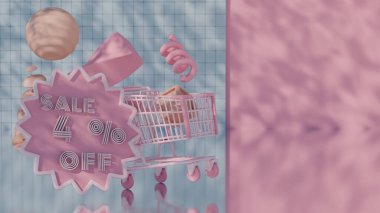 Abstract 3D Render of Sale - 4 Percent Off with Shopping Cart clipart