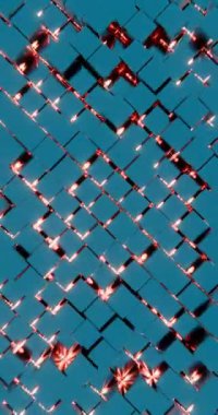 Mavi Küpler ve Kırmızı Vurgularla Soyut Geometrik Desen