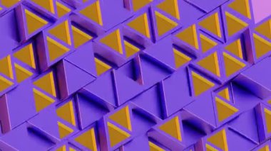Mor ve Sarı Üçgen ve Kübik Şekillere sahip soyut Geometrik Desen