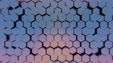 Metalik Yüzey ve Pembe Parlak Işıklı Soyut Altıgen Desen