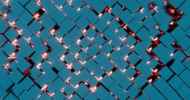 Mavi Küpler ve Kırmızı Vurgularla Soyut Geometrik Desen