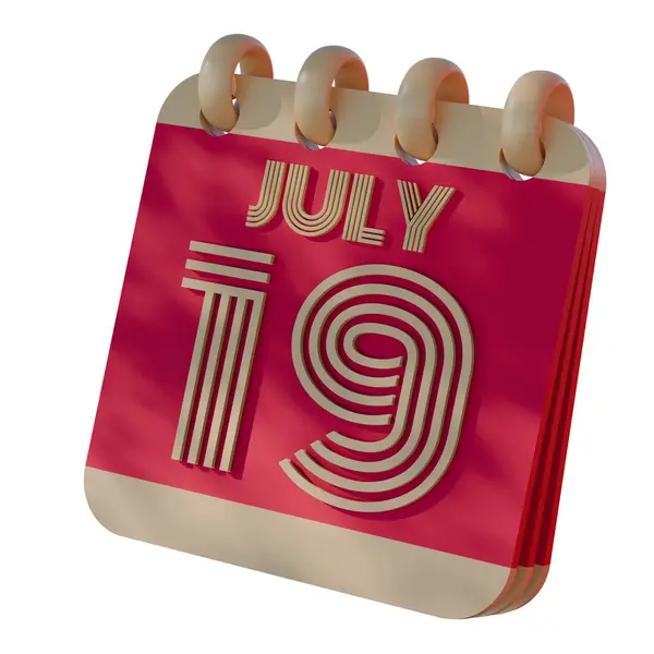 Stock image 3D Calendar Icon Showing July 19 with Retro Design