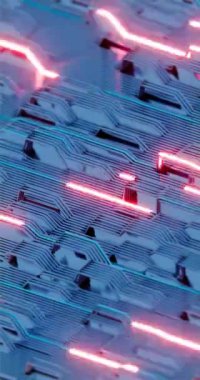 Pembe Neon Işıklı Soyut 3D Devre Tahtası Tasarımı