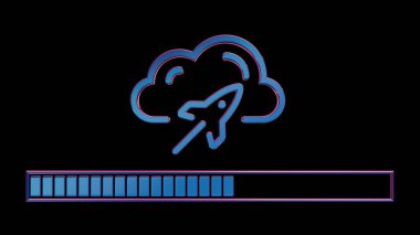 Neon Bulutu Bilgisayar Simgesi Kara Arkaplanda Yükleme Çubuğu