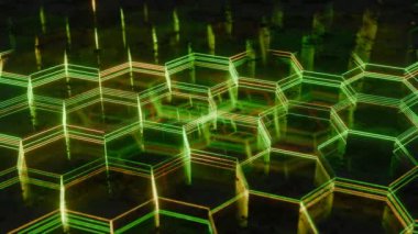 Neon Yeşil ve Sarı Işıklı Aydınlatılmış Altıgen Desen
