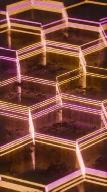 Aydınlatılmış Altıgen desenli Neon Pembe ve Sarı Işıklı