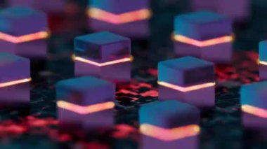 Devre Tahtasında Neon Işıkları olan Fütürist Dijital Bloklar
