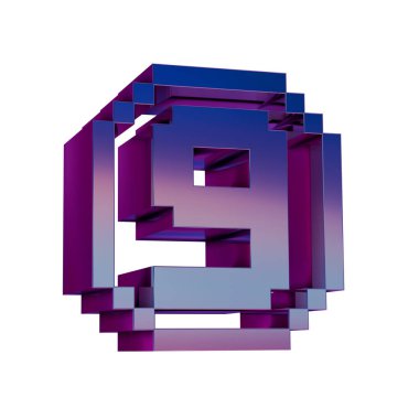 3D Neon Retro Simgesi - Piksel numarası 9 simgesi